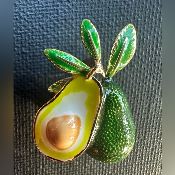 Accessories - Gold tone enamel avocado brooch
